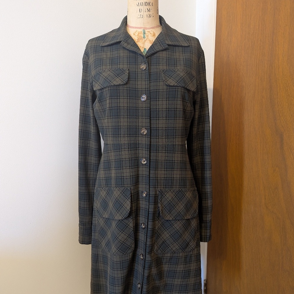 90's Schoolgirl style green plaid dress